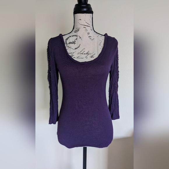 Charlotte Russe Tops - Vintage Style Purple Crochet Sleeve Top